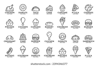 Dibujo vectorial del conjunto de logotipos de alimentos para aperitivos