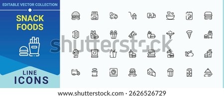 Snack Foods icon. Pack of junk food, food, beverage, unhealthy food, street and more. Fast Food icon set. Minimalist icons pack. Pixel perfect. Editable vector.