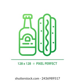 Snack gradient linear vector icon. American football match. Fast food. Hotdog and beer. Football food. Barbecue party. Thin line color symbol. Modern style pictogram. Vector isolated outline drawing