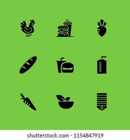 snack icon. 9 snack set with burger, chicken, loaf and salad vector icons for web and mobile app