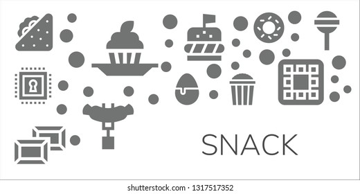 snack icon set. 11 filled snack icons.  Collection Of - Sandwich, Cupcake, Chip, Candy, Chocolate, Popcorn, Burger, Sausage, Bagel, Waffle, Lollipop