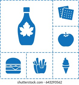 Snack icon. set of 6 snack filled icons such as apple, cookies, french fries, ice cream, maple syrup