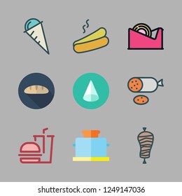 snack icon set. vector set about kebab, hot dog, hamburger and ice cream icons set.