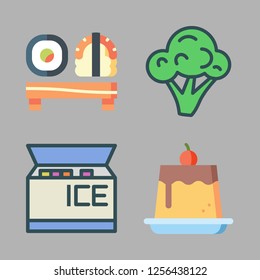 snack icon set. vector set about pudding, ice cream, broccoli and sushi icons set.