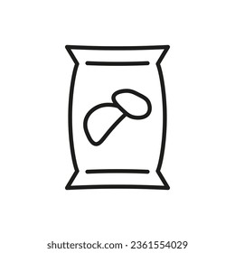 Snack icon vector outline black. Chips, nuts, dried fruit sign. Fast food, meal symbol. Food takeout. Healthy junk food to go. Simple flat isolated pictogram on white. Vector illustration. EPS 10.