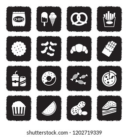 Snack Icons. Grunge Black Flat Design. Vector Illustration. 
