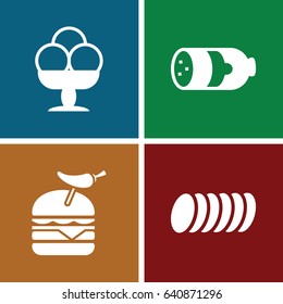 Snack icons set. set of 4 snack filled icons such as sausage, burger with pepper, cookie