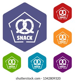 Snack icons vector colorful hexahedron set collection isolated on white 