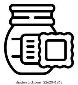 Vector de contorno de icono del tarro de aperitivo. Mantequilla de cacahuete. Comida con crema