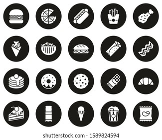 Snack Or Junk Food Icons White On Black Set Big