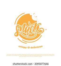 Snack lettering logo design with potato crackers in background vector