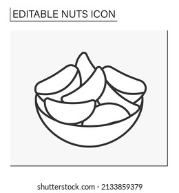  Snack line icon. Crunchy tasty snack in bowl. Healthy food. Balanced nutrition. Nuts concept. Isolated vector illustration. Editable stroke