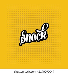 Snack Logo, Vector hand drawn snack and junk food Illustration. Vintage style background, Potato Chips Logo design. Yellow Black and white 