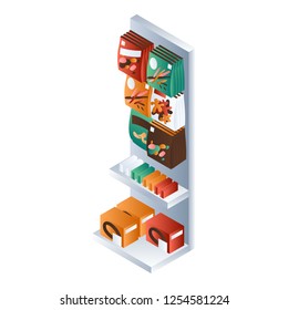 Snack market shelf icon. Isometric of snack market shelf vector icon for web design isolated on white background