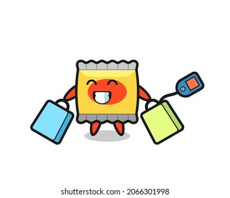 snack mascot cartoon holding a shopping bag , cute style design for t shirt, sticker, logo element