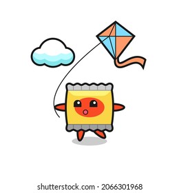 snack mascot illustration is playing kite , cute style design for t shirt, sticker, logo element