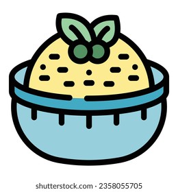Snack meal icon outline vector. Bowl paste. Spread olive color flat