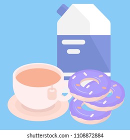 Snack, milk, cup, donuts