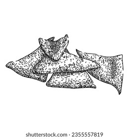 snack nachos hand drawn. corn yellow, nachos tortilla, party chili snack nachos vector sketch. isolated black illustration