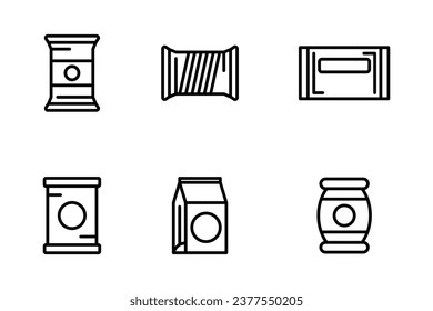 Snack pack icons set outline vector. Candy bag. Biscuit package
