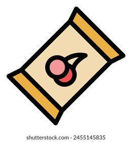 Snack package icon outline vector. Candy chip. Food bag color flat