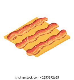 Snack product icon isometric vector. Fried slice of bacon on cheese strip icon. Fast food product