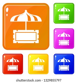 Snack stall icons set collection vector 6 color isolated on white background