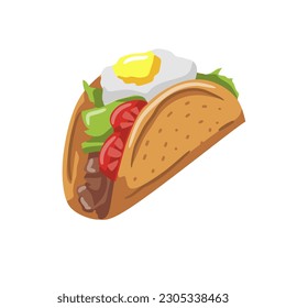Snack Tacos with Tomatoes Lettuce Vegetables Eggs Meat Pepper Mexico Food Illustration Vector 