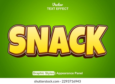 snack text effect with orange graphic style and editable.
