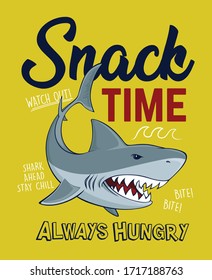 snack time. shark. always hungry. boys graphic tees vector design