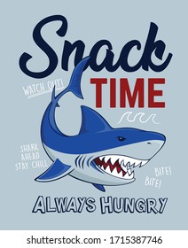 Snack Time. Shark Attack. Graphic Tees Vector Design