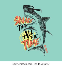 snack time shark attack graphic tees vector design