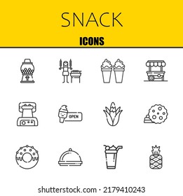 snack vector line icons set. candy machine, shashlik and ice cream Icons. Thin line design. Modern outline graphic elements, simple stroke symbols stock illustration