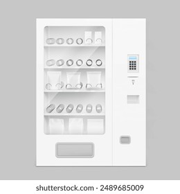 Imbiss-Automat Mockup. Vektorillustration isoliert auf grauem Hintergrund. Bereit und einfach für Ihr Design zu verwenden. Das Mock-up lässt die Präsentation so realistisch aussehen. EPS10.