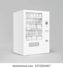 Snack vending machine mockup. Vector illustration isolated on grey background. Ready and simple to use for your design. The mock-up will make the presentation look as realistic. EPS10.