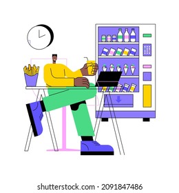 Snacking non-stop abstract concept vector illustration. Mindless snacking, junk food, non-stop eating while working, reduce cholesterol use, diet and nutrition, addictive habit abstract metaphor.