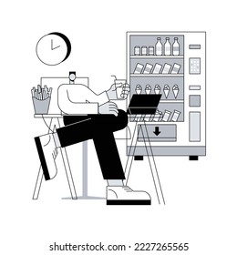 Snacking non-stop abstract concept vector illustration. Mindless snacking, junk food, non-stop eating while working, reduce cholesterol use, diet and nutrition, addictive habit abstract metaphor.