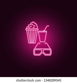 snacks and 3d glasses icon. Elements of Cinema in neon style icons. Simple icon for websites, web design, mobile app, info graphics