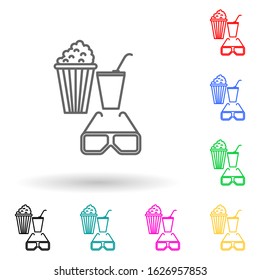 snacks and 3d glasses multi color style icon. Simple thin line, outline vector of cinema icons for ui and ux, website or mobile application