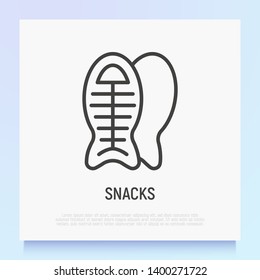 Snacks for cat thin line icon: two fishes. Modern vector illustration for pet shop.
