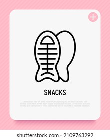 Snacks for cat thin line icon: two fishes. Modern vector illustration for pet shop.