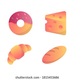 Snacks, fast food, donuts, cheese, cakes, bread, food icon. Gradient vector illustration