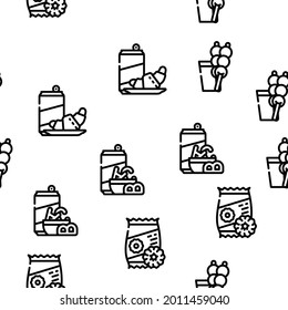 Snacks Food And Drink Vector Seamless Pattern Thin Line Illustration