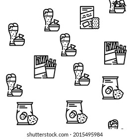 Snacks Food And Drink Vector Seamless Pattern Thin Line Illustration