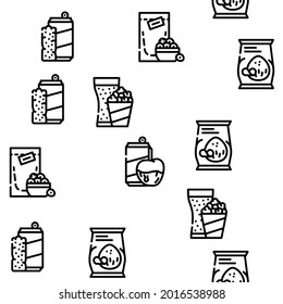 Snacks Food And Drink Vector Seamless Pattern Thin Line Illustration