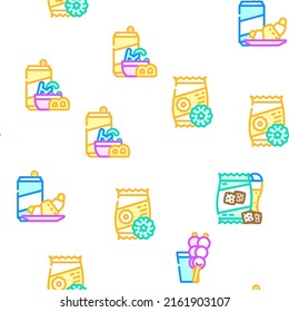 Snacks Food And Drink Vector Seamless Pattern Color Line Illustration