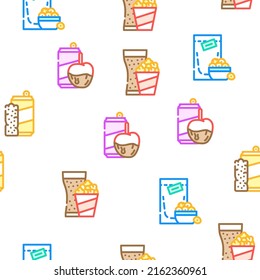 Snacks Food And Drink Vector Seamless Pattern Color Line Illustration