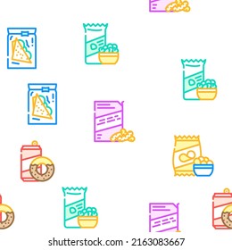 Snacks Food And Drink Vector Seamless Pattern Color Line Illustration