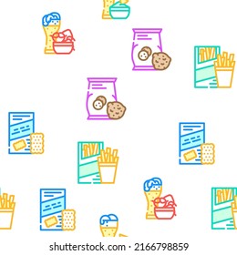 Snacks Food And Drink Vector Seamless Pattern Color Line Illustration