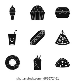 Snacks icon set. Simple style set of 9 snacks vector icons for web isolated on white background